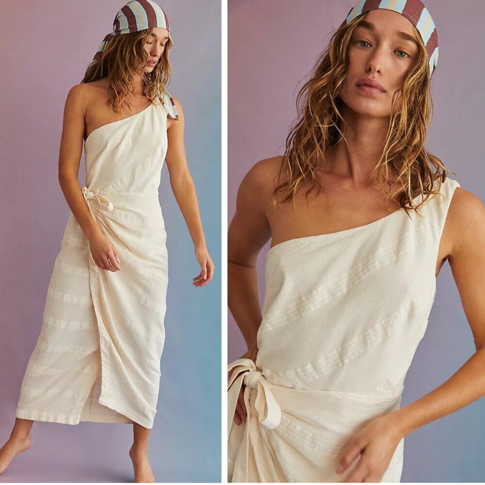New! Free People Cream At Leisure One Shoulder Midi Dress 27027 - Picture 2 of 13